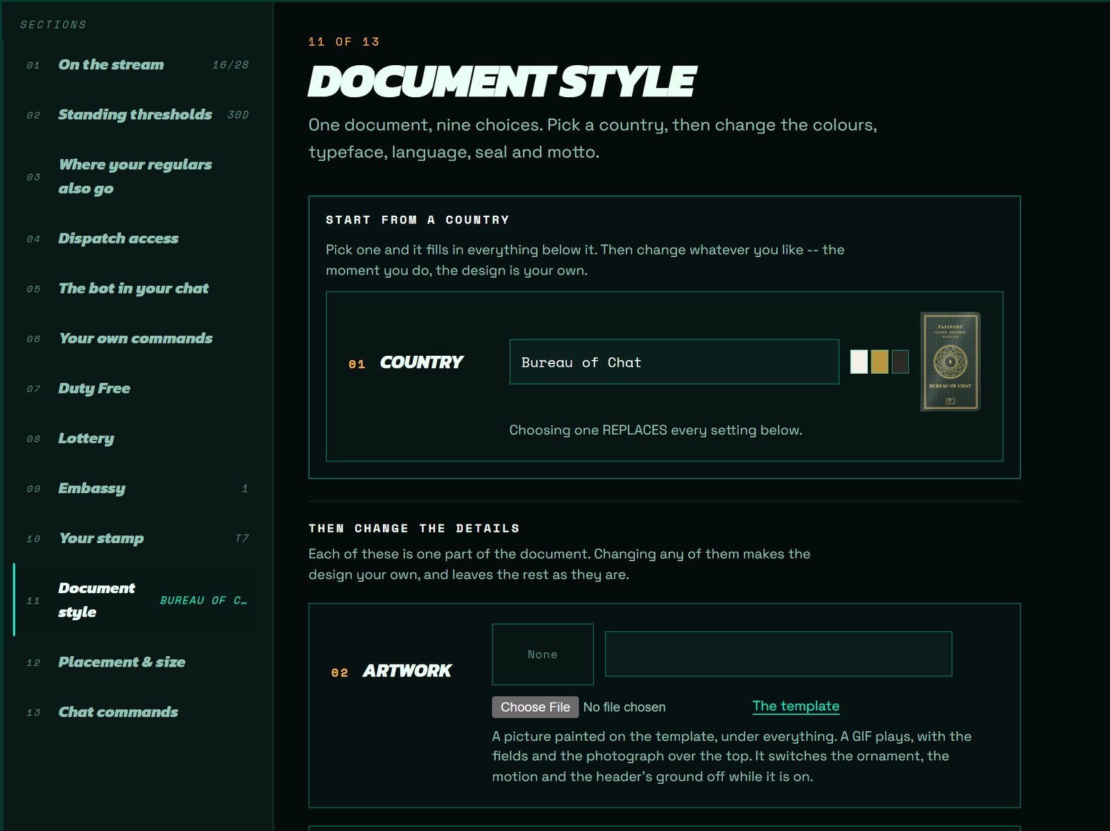 The Port of Entry at Document style, where a streamer picks the country their passport starts from